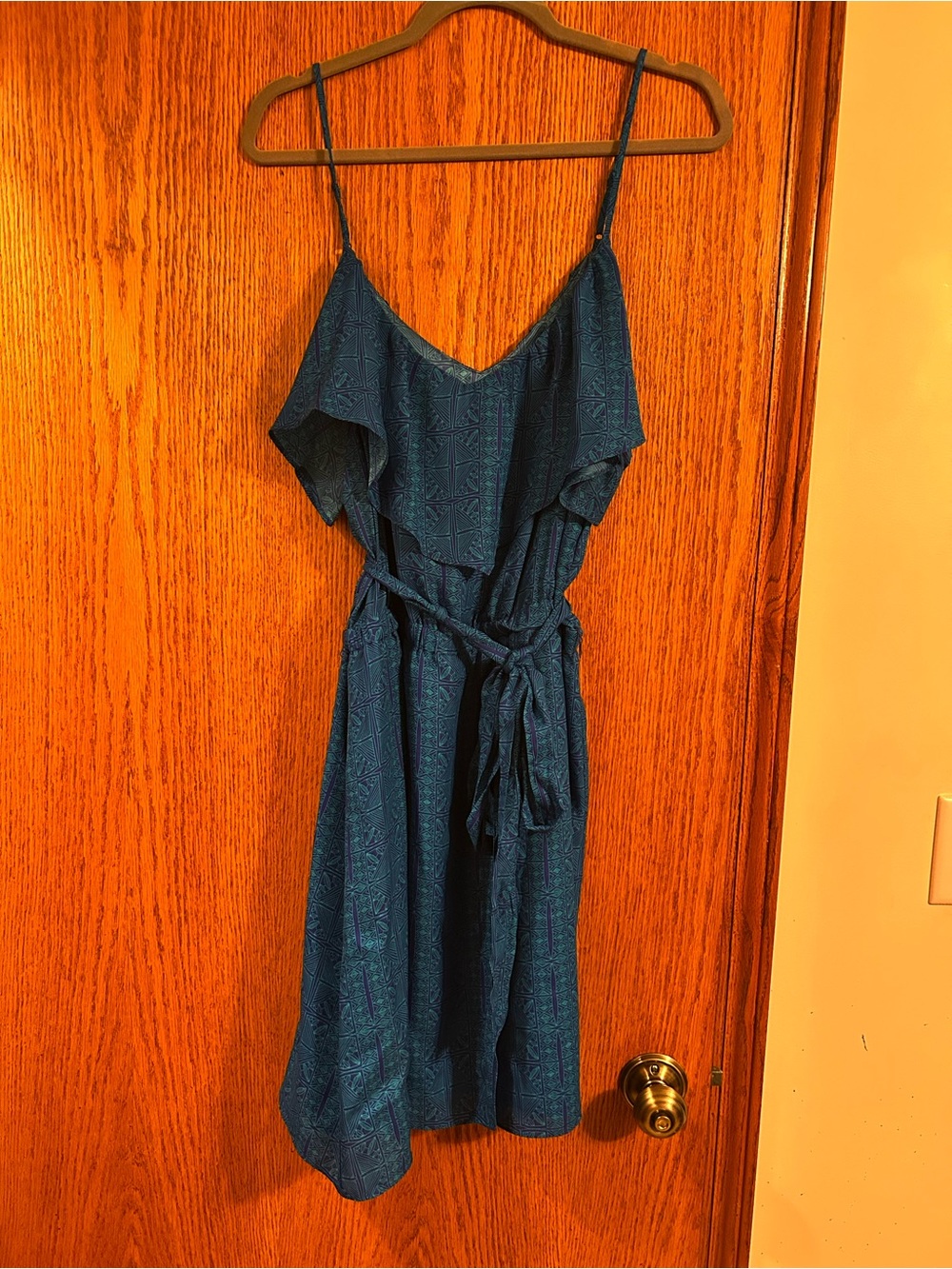 American Eagle Outfitters Teal Blue Ruffle Midi Dress